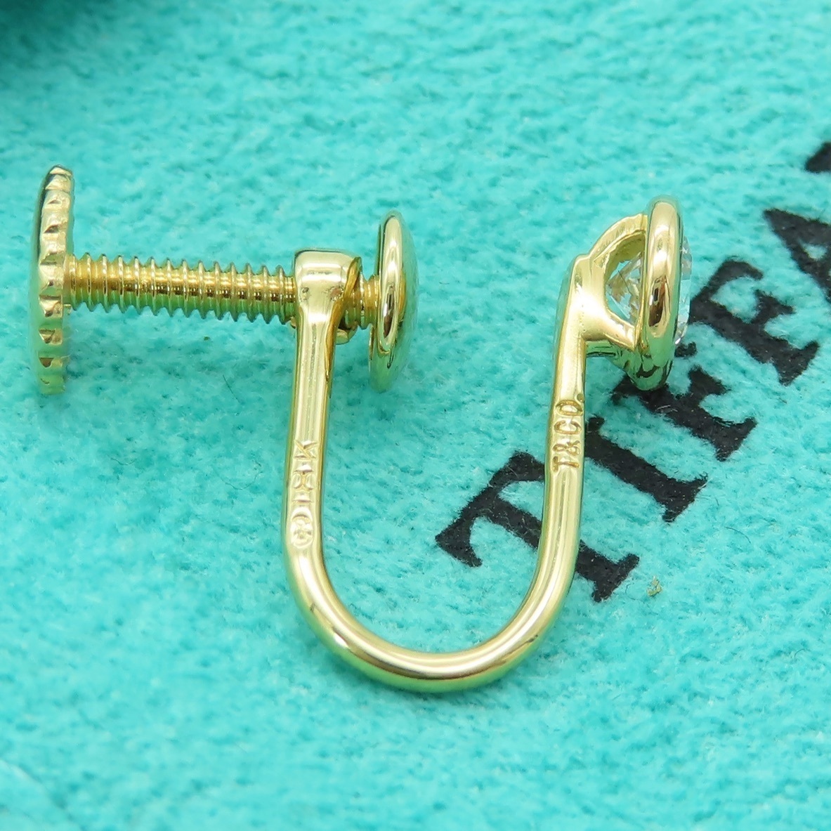  unused rare Tiffany&Co. Tiffany yellow gold visor yard large grain diamond earrings 750 K18 one-side ear AA104