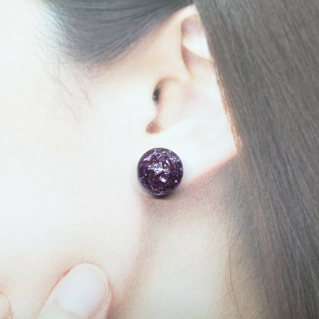 【304】12mm一粒レジンピアス(樹脂ポスト) クラッシュパープル