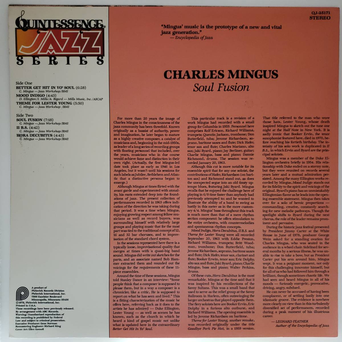 良盤屋◆LP◆Jazz；US 輸入盤 チャールズ・ミンガス/ソウル・フュージョン Charles Mingus / Soul Fusion /1978 ◆Contemporary◇J-2562_画像2