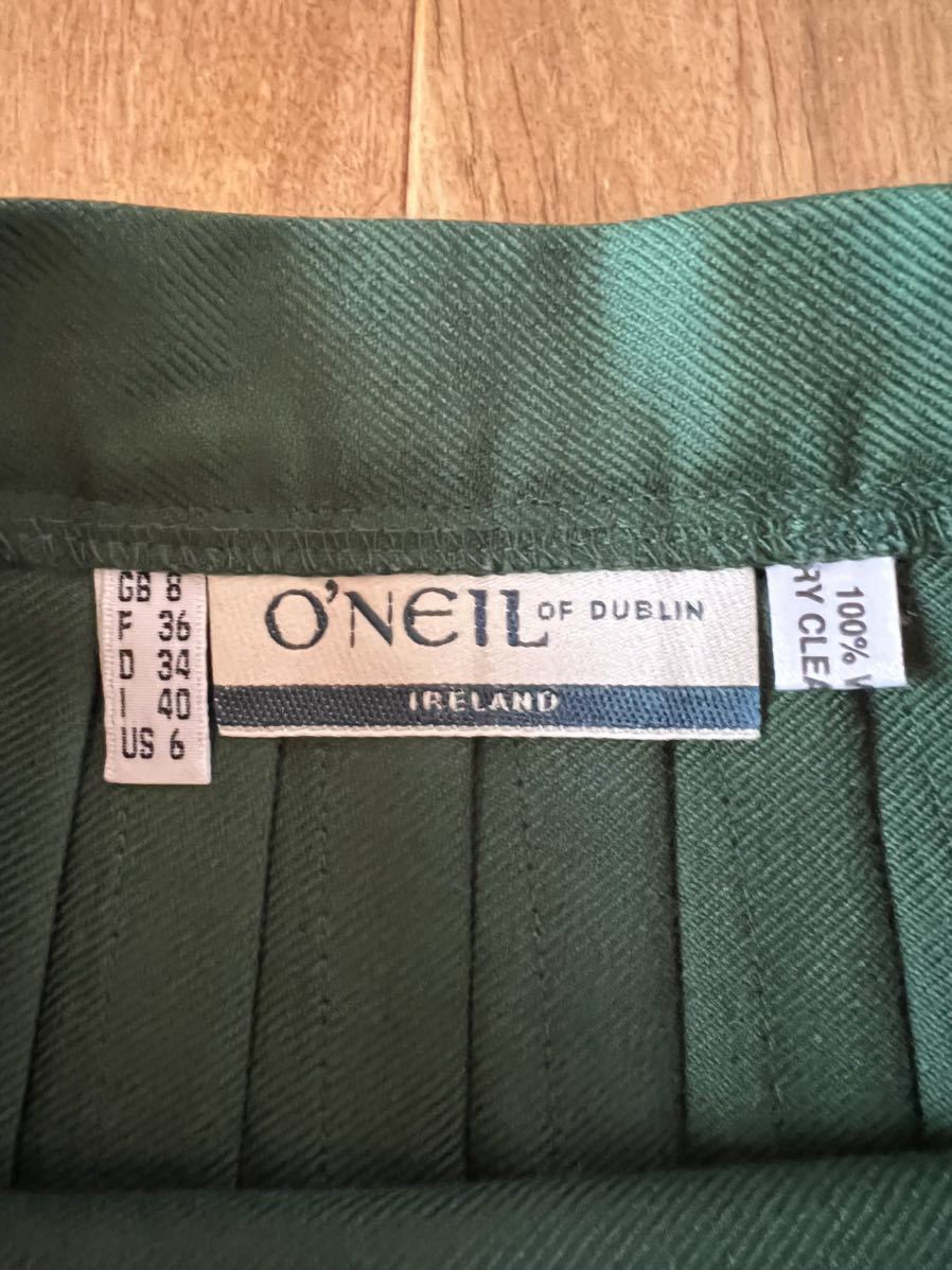 O'NEIL OF DUBLIN オニールオブダブリン ウールキルトスカート サイズUK8 ソリッドグリーン アイルランド製_画像7