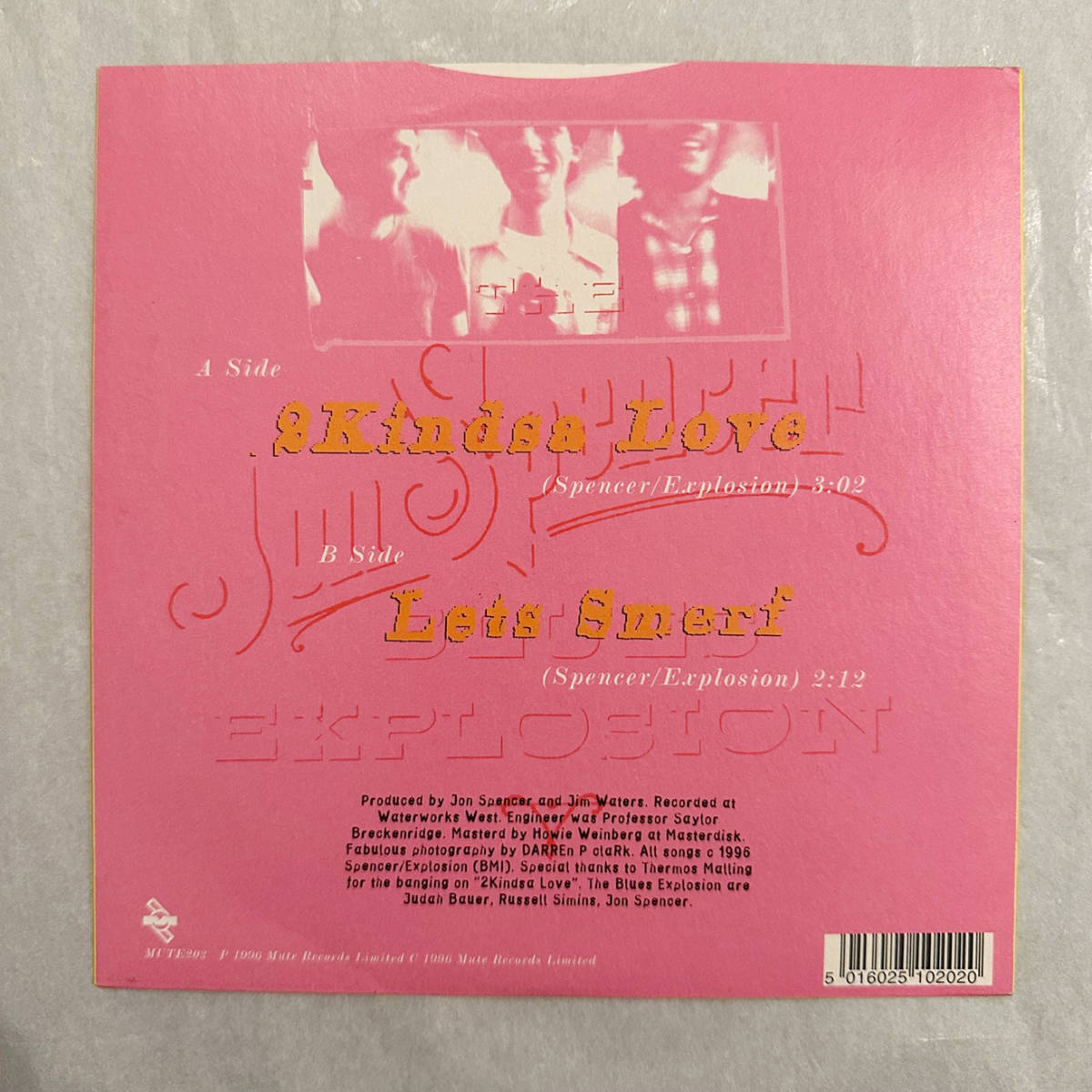 ■1996年 UK盤 オリジナル 新品 The Jon Spencer Blues Explosion - 2Kindsa Love 7”EP Limited Edition, Pink Vinyl MUTE202 Mute_画像3