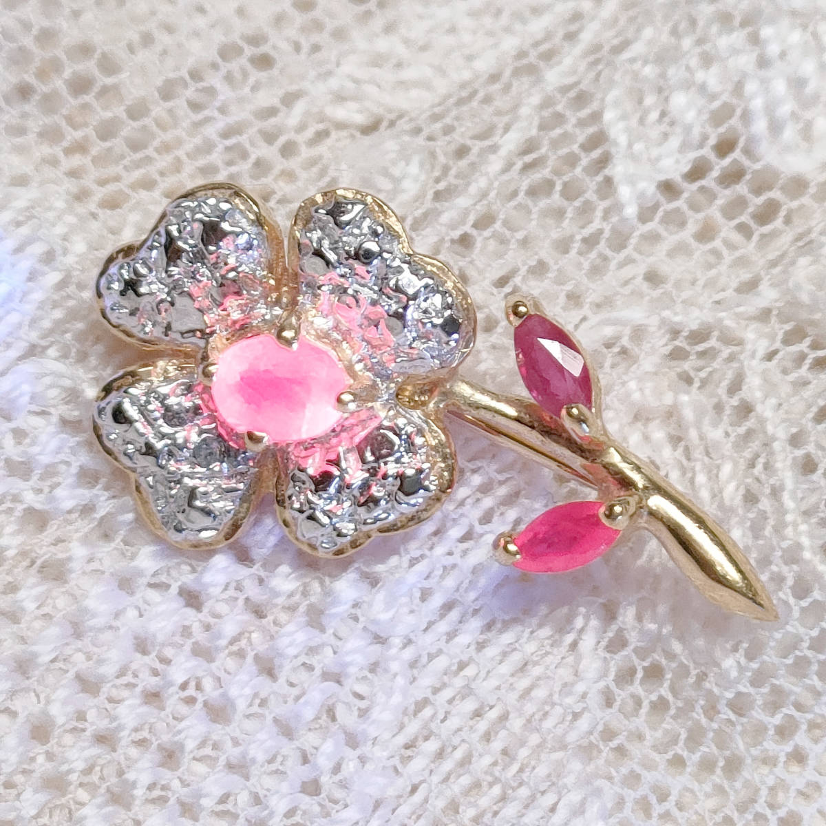 K18 ルビー フラワー ブローチ 1.7グラム お花 18金 18K www.goldpeg.com
