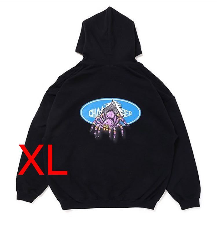 黒XL 代官山蔦屋 CHALLENGER LOGO SPIDER HOODIE ASH BLACK チャレンジャー ロゴ スパイダー パーカー フーディー 蜘蛛