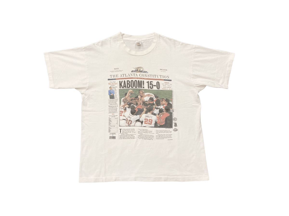 96s USA製 MLB アトランタ ブレーブス 優勝 記念 ニュースペーパー Tシャツ ビンテージ USA 90s ATLANTA BRAVES メジャーリーグ