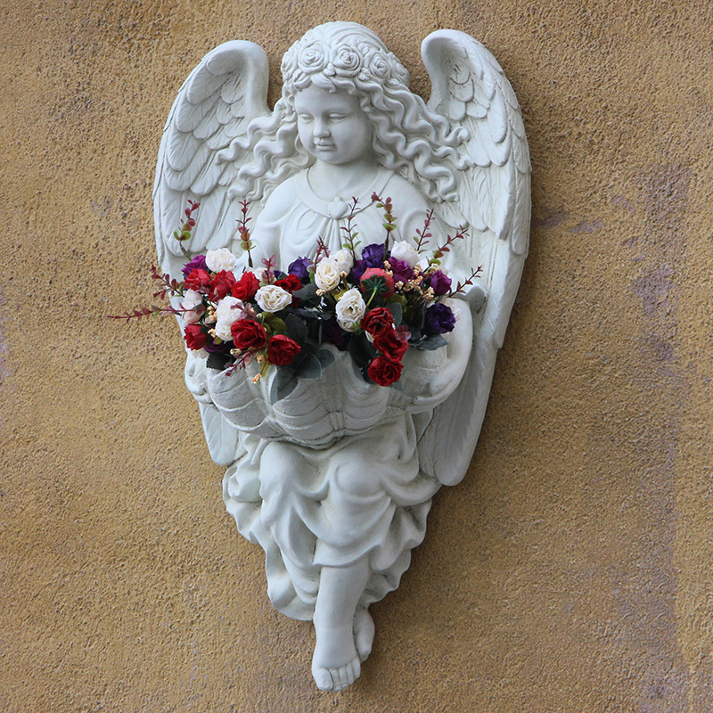 天使 エンジェル 壁掛け 壁飾り ウォールデコ 西洋彫刻 彫像 レリーフ オブジェ 小物入れ インテリア 雑貨 樹脂 ハンドメイド 手作り