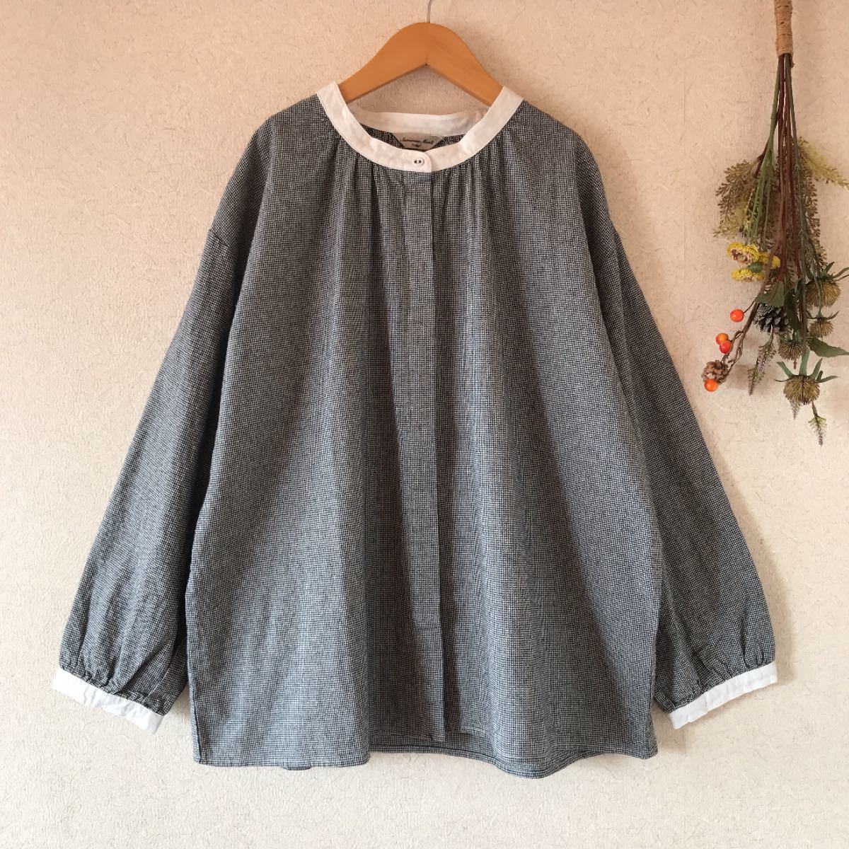 samansa mos2 サマンサモスモス sm2 バンドカラー クレリック シャツ ブラウス 千鳥格子