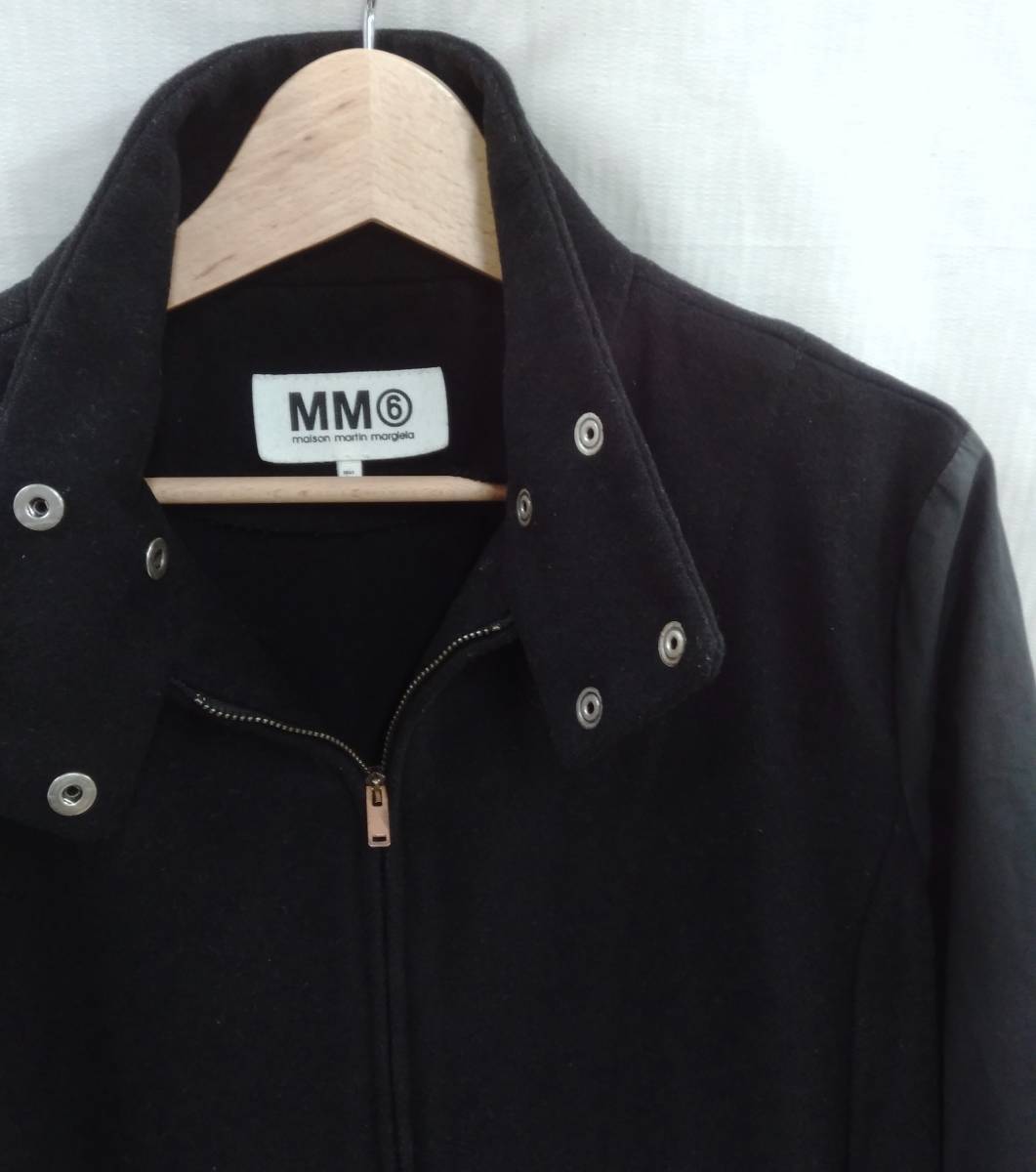 MM6 Maison Martin Margiera メゾン マルタンマルジェラ レディース 袖 ナイロン切替 ウール ロングコート 40 黒 ブラック 店舗受取可