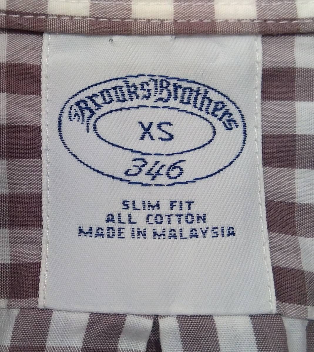 Brooks Brothers ブルックスブラザーズ 半袖 シャツ XS メンズ ギンガムチェック ブラウン系 コットン 綿100％ ワンポイント_画像6