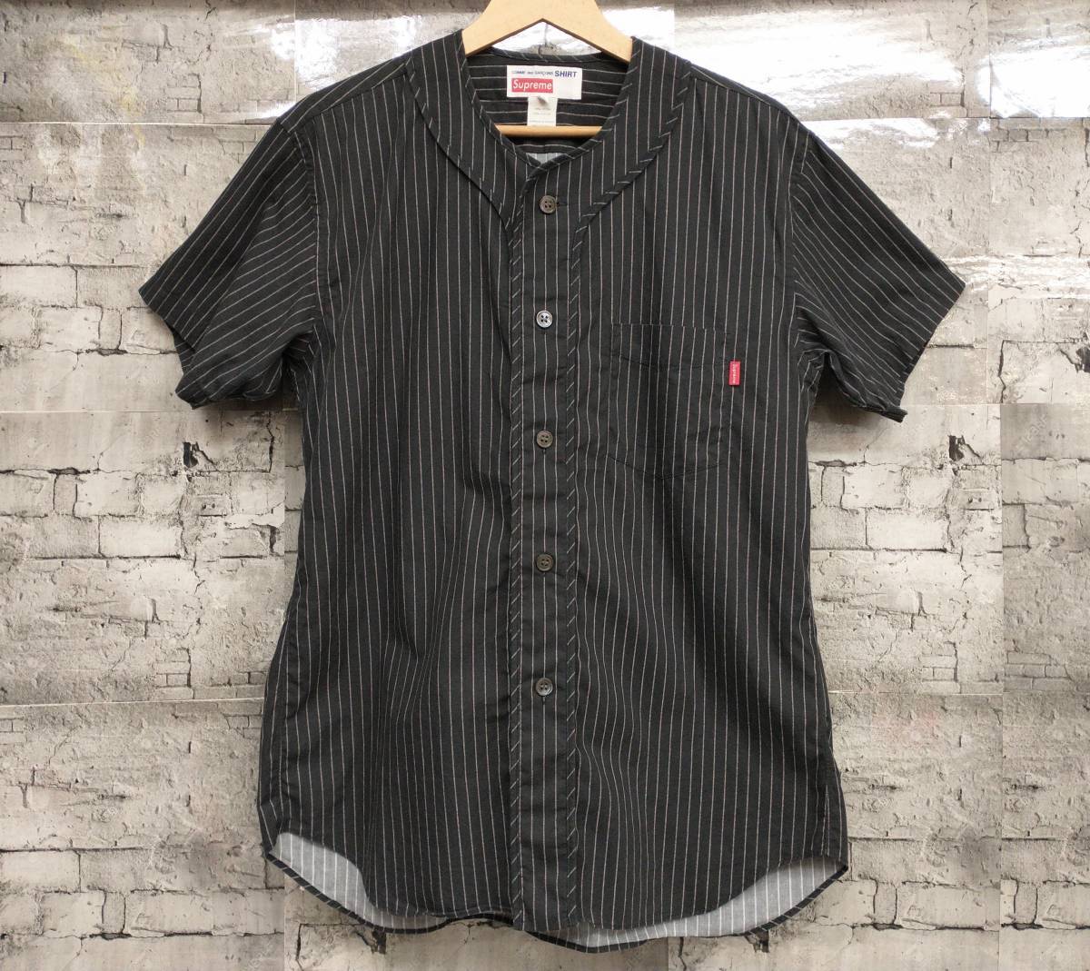 14SS Supreme × COMME des GARCONS SHIRT シュプリーム × コムデギャルソン BASEBALL SHIRT ベースボールシャツ フランス製 サイズS 黒色_全体的に色褪せあり