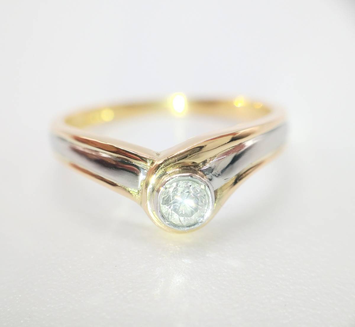 美品 K18/Pt900 6号 2.40g ダイヤモンド 0.12ct イエローゴールド