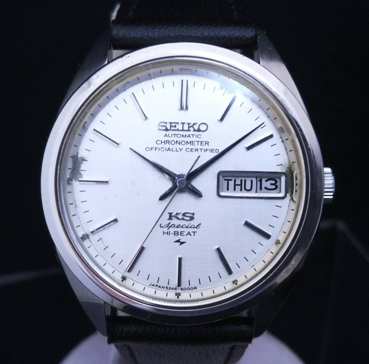 セール！OH済・希少！】KING SEIKO キングセイコー スペシャルクロノメーター デイデイト 5246-6000 SS 自動巻 黒革 店舗受取可  