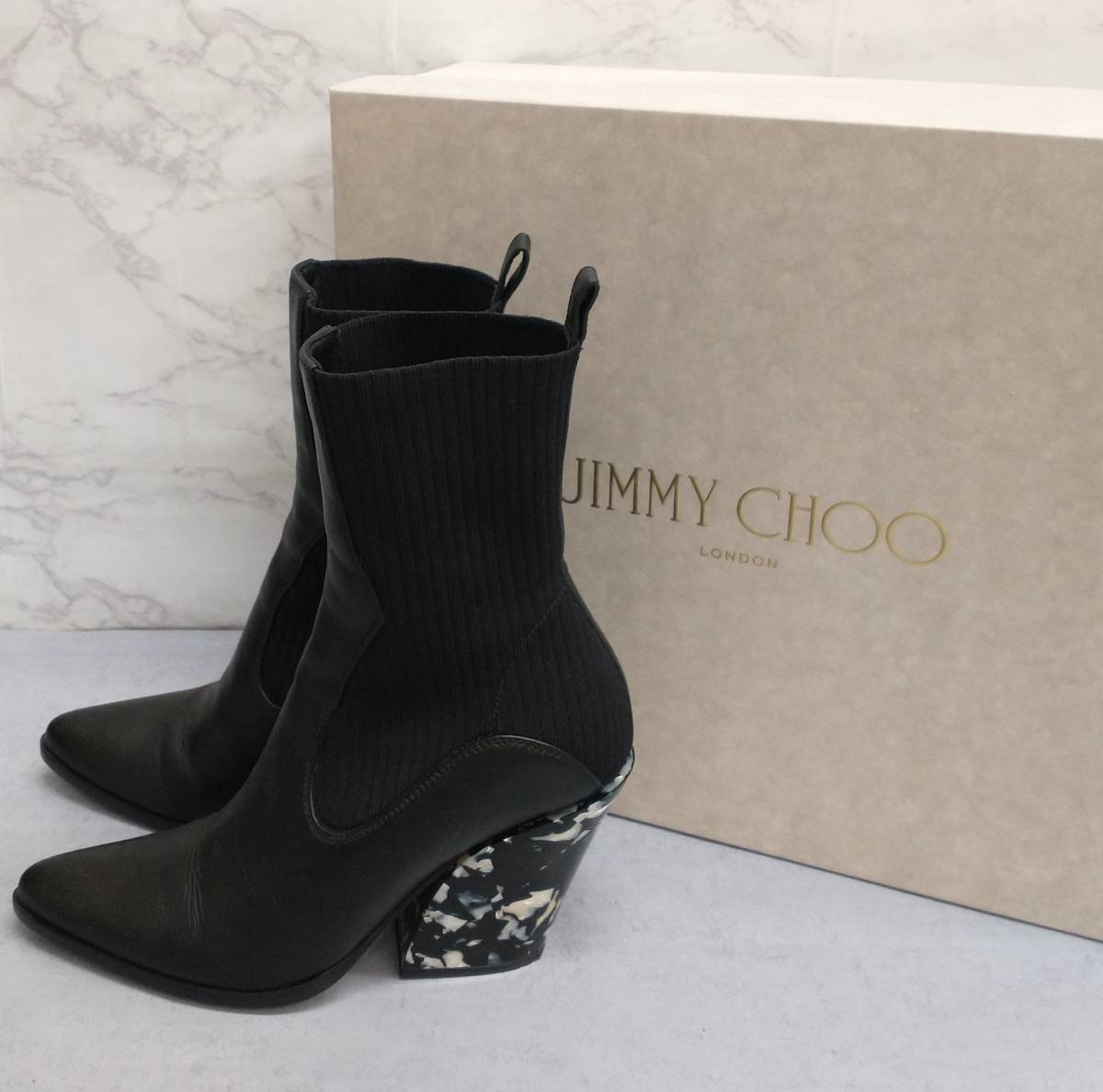 【人気商品!】 ジミーチュウ CHOO JIMMY ショートブーツ ヒール ブラック×シルバー レディース 23cm 靴 【人気商品!】 ジミーチュウ CHOO JIMMY ショートブーツ ヒール ブラック×シルバー レディース 23cm 靴