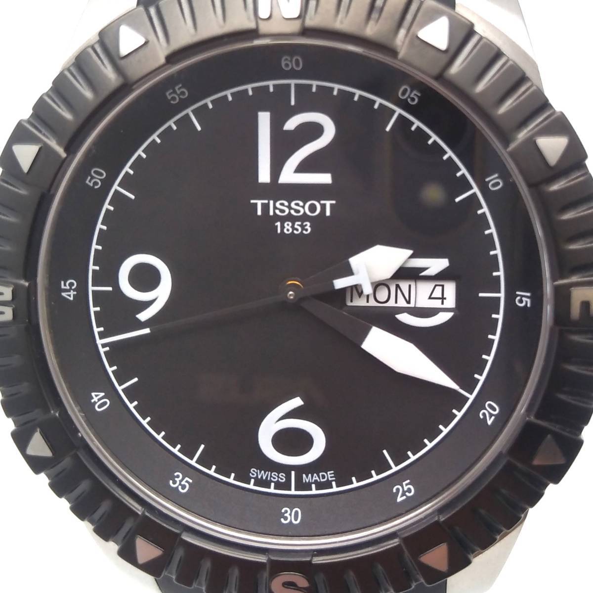 超美品の TISSOT 日差+3秒 ブラック メンズ スポーツナビゲーター 11BC071774 T0624301705700 腕時計 自動巻き ティソ 3針+カレンダー