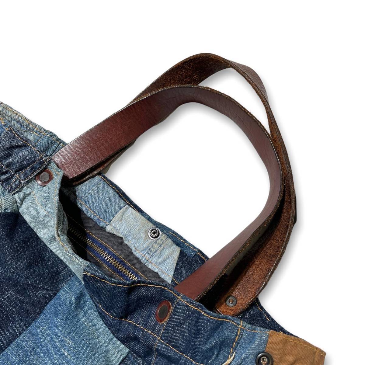 RRL RALPH LAUREN Denim Patchwork Leather Handle Tote Bag ラルフ