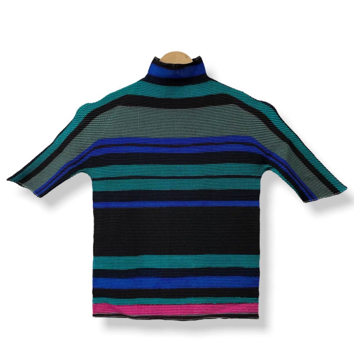 96/06 ISSEY MIYAKE PLEATS (T.) Multi Color Stripe Pleats Waffle マルチカラーストライププリーツワッフル Tシャツ PP68FK835