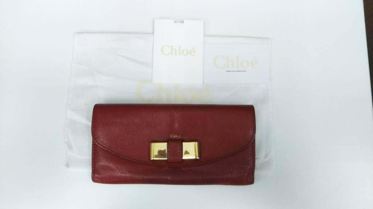 Chloe Chloe 02-10-51-5955 long wallet leather original leather ribbon card inserting 10 sheets red red purse flap 