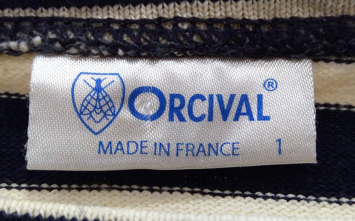 ORCIVAL オーシバル 七分袖Tシャツ 紺 ネイビー × 白 ホワイト ボーダー柄 ワッペン 綿100％ レディース_画像3