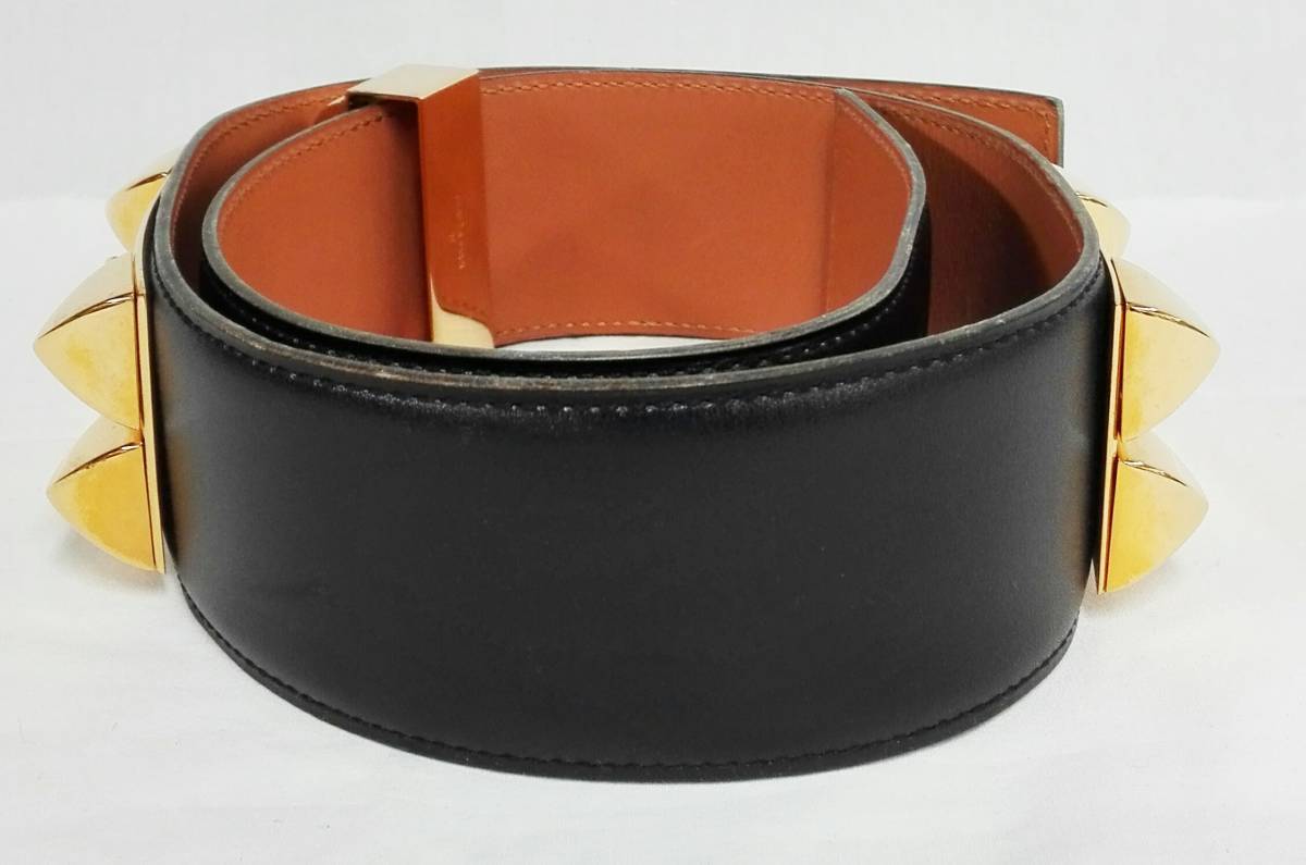 HERMES エルメス コリエドシアン スタッズ メドール ベルト ブラック