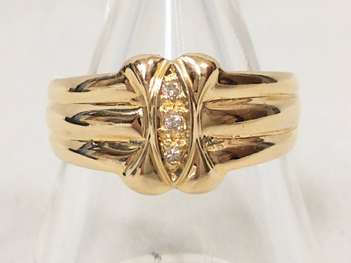K18 ダイヤ0.03ct リング 12号 4.5g 幅0.3-0.7cm 3石 boussias.cy