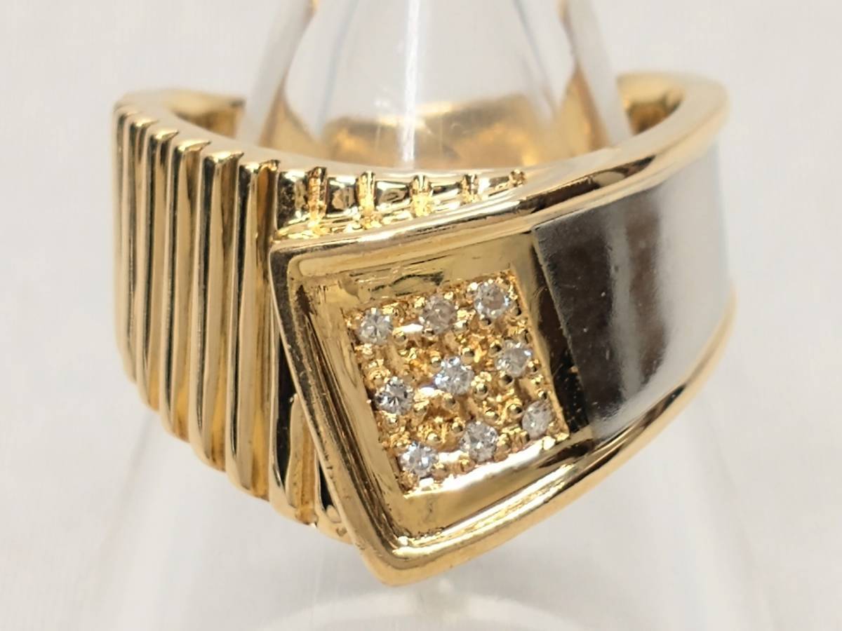 K18/Pt900 ダイヤ0.05ct リング 11.5号 7.5g 幅0.4-1.1cm 9粒 www ...