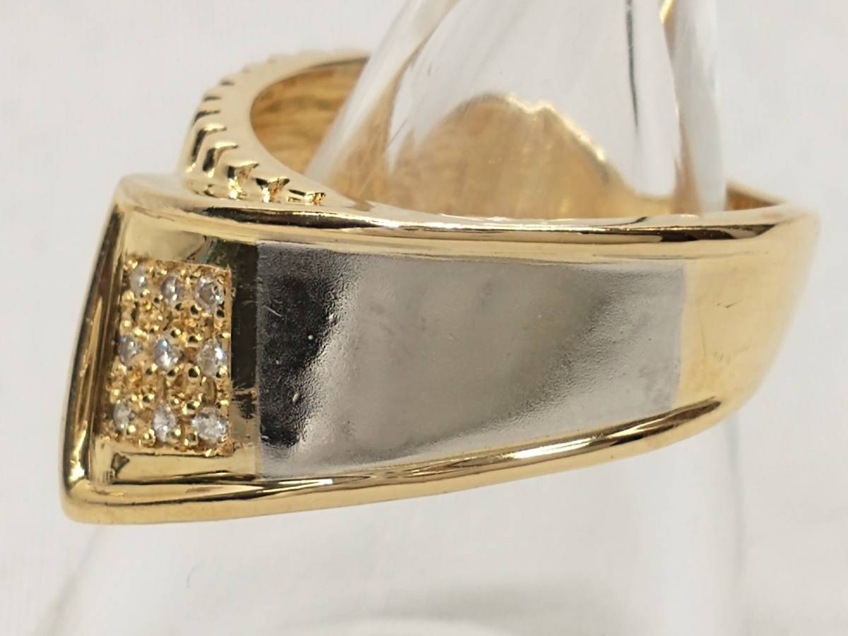 K18/Pt900 ダイヤ0.05ct リング 11.5号 7.5g 幅0.4-1.1cm 9粒