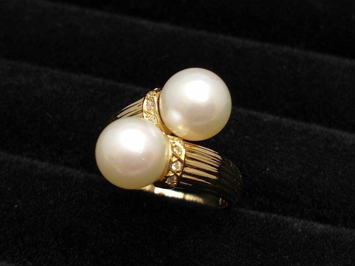 新品仕上済み パール モチーフ ダイヤ 0.04ct デザイン リング K18 12