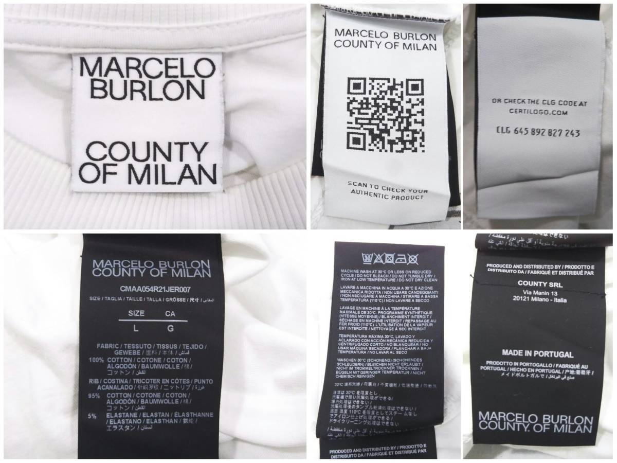 MARCELO BURLON マルセロブロン ロゴグラフィックTシャツ 半袖Tシャツ ポルトガル製 メンズ サイズ L ホワイト 店舗受取可_画像7