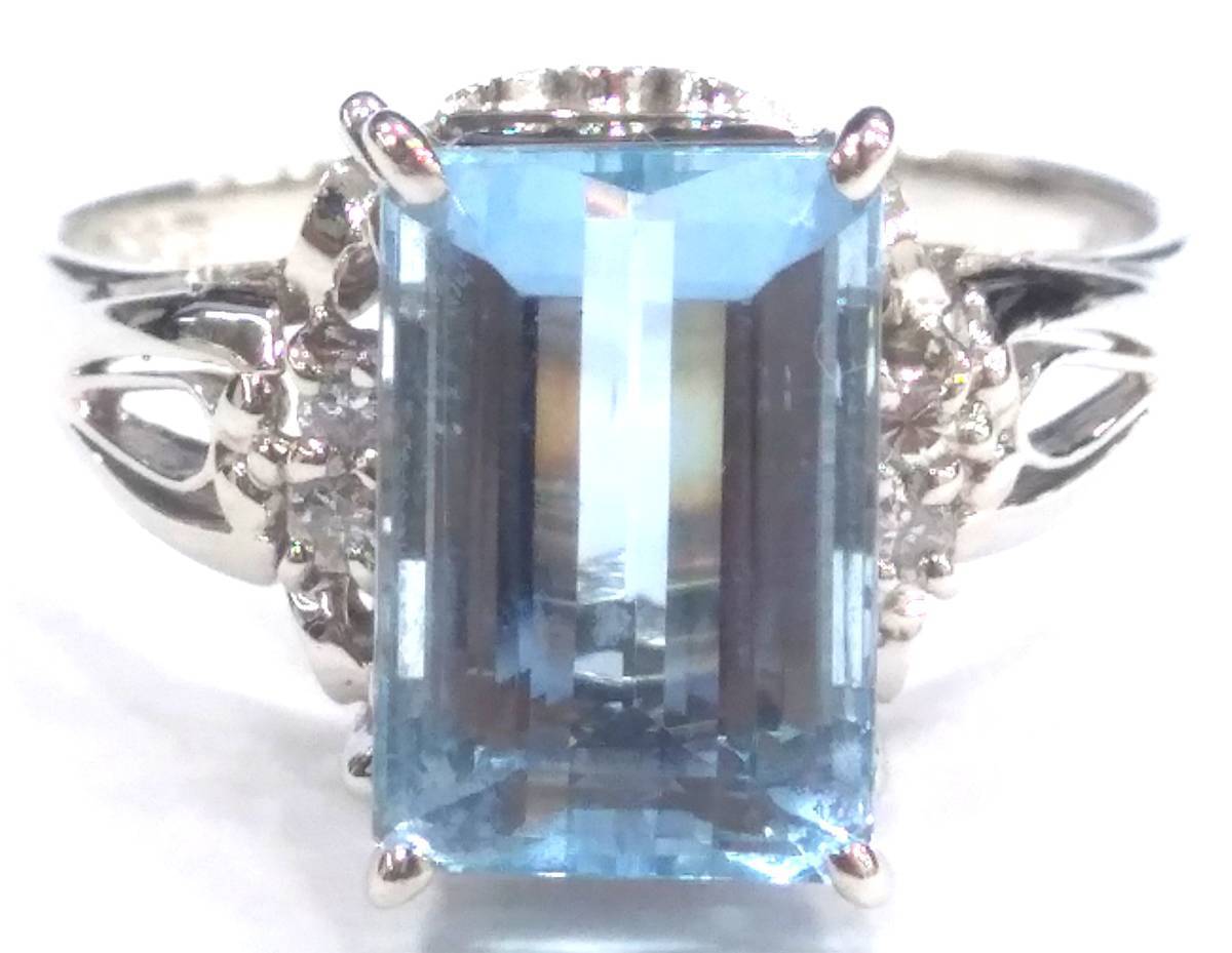 美品 Pt900 15号 天然アクアマリン2.88ct ダイヤモンド0.06ct 総重量