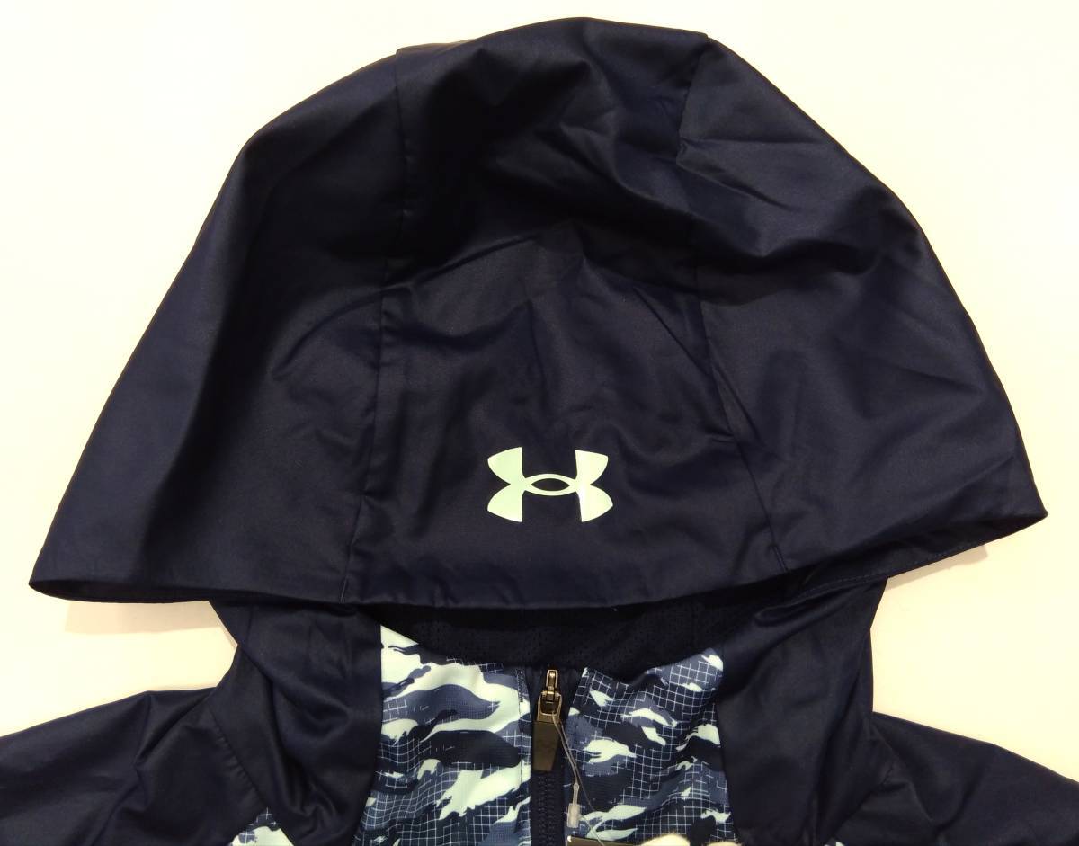 未使用 定価9500円 UNDER ARMOUR アンダーアーマー ハイブリッド フルジップ ベースボール フード ジャケット L メンズ カモフラ ネイビー_画像4