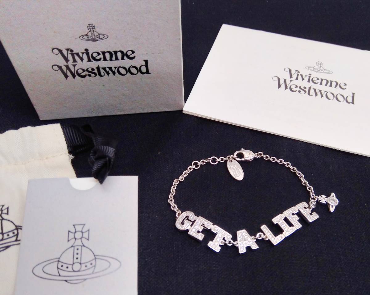 レア注目☆ VIVIENE WESTWOOD ヴィヴィアン・ウエスト ブレスレット レディース 61020162 GET A LIFE BRACFLET ロゴモチーフ 箱 中袋付の画像1