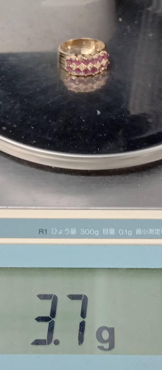 鑑別書付き】リング K18 18金 ゴールド 9号 3.7g ルビー1.18ct ダイヤ