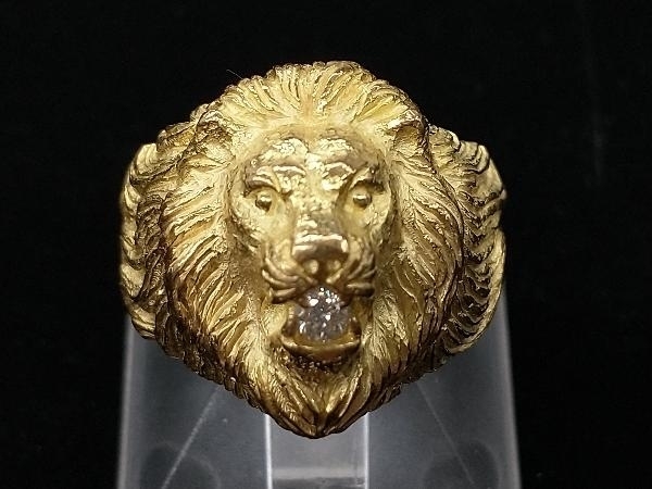 【送料無料】 【研磨済】 K18 ダイヤモンド0.07ct　ライオンデザインリング　指輪　16号　9.6ｇ ゴールド