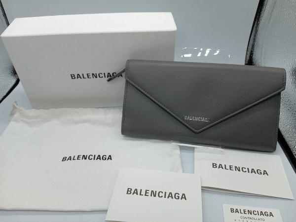 正規店仕入れの 二つ折り長財布 ペーパーロング BALENCIAGA グレー 箱・保存袋付 バレンシアガ 499207 服飾小物