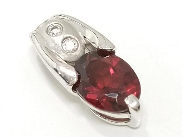 K18 18金 WG ダイヤモンド レッド 赤 ストーン 石 ネックレス ...