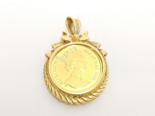 K24 K18 ダイヤ0.03ct コイン マン島 コイントップ 1/5oz 12,8g