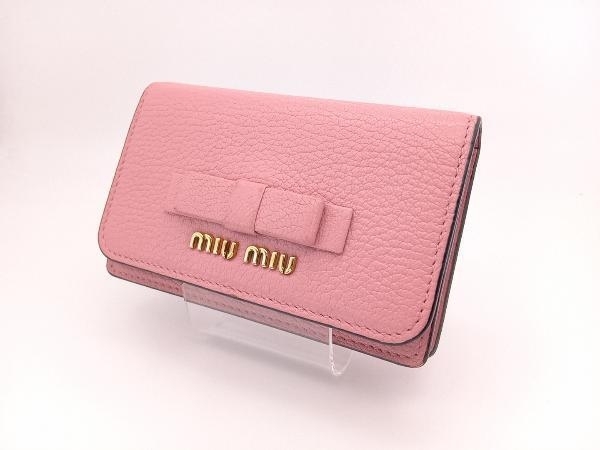 美品 MIU MIU/マドラス/リボン ピンク/ カードケース www