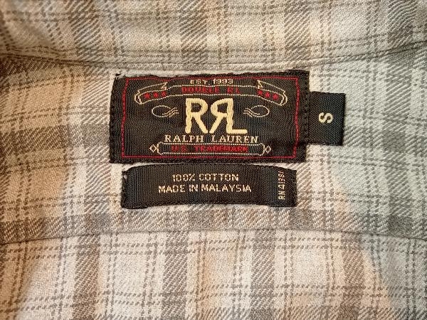 【90s 古着】RALPH LAUREN ラルフローレン メンズ Sサイズ 長袖シャツ RRL 三つ星 希少 ネルシャツ チェック グレー ブランド ヴィンテージ_画像3