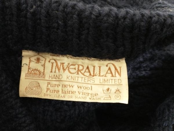 良品* INVERALLAN アランニット プルオーバー 厚手 メンズ ネイビー 紺