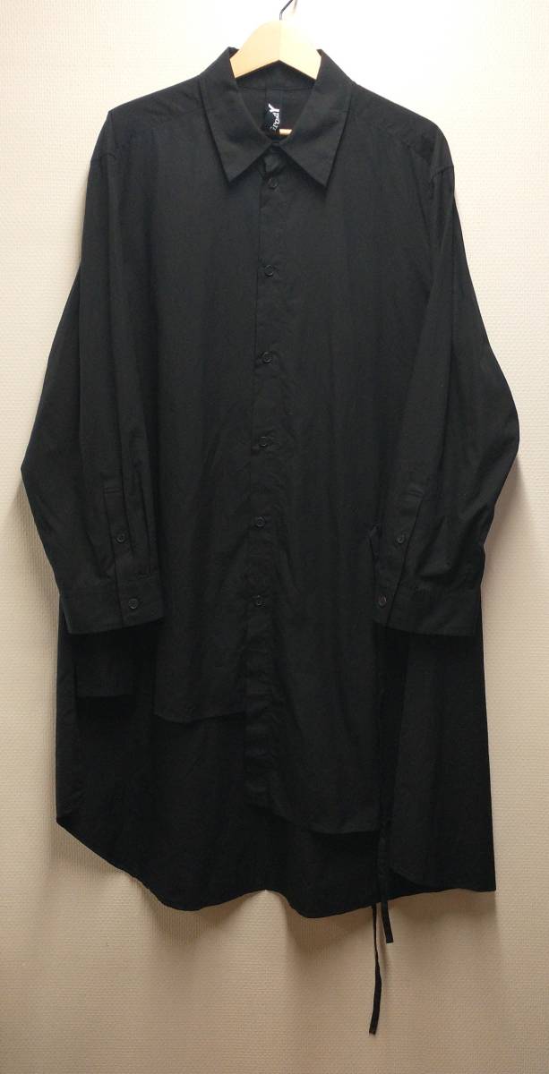 YOHJI YAMAMOTO Ground Y ヨウジヤマモト グラウンドワイ GN-B11-100 Gather Drape Shirt 長袖シャツ ロングシャツ ブラック コットン_画像1