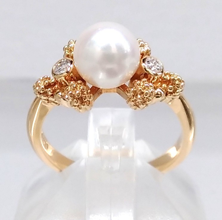 新品仕上げ済/ソーティング付】 MIKIMOTO ミキモト K18 真珠 ダイヤ付
