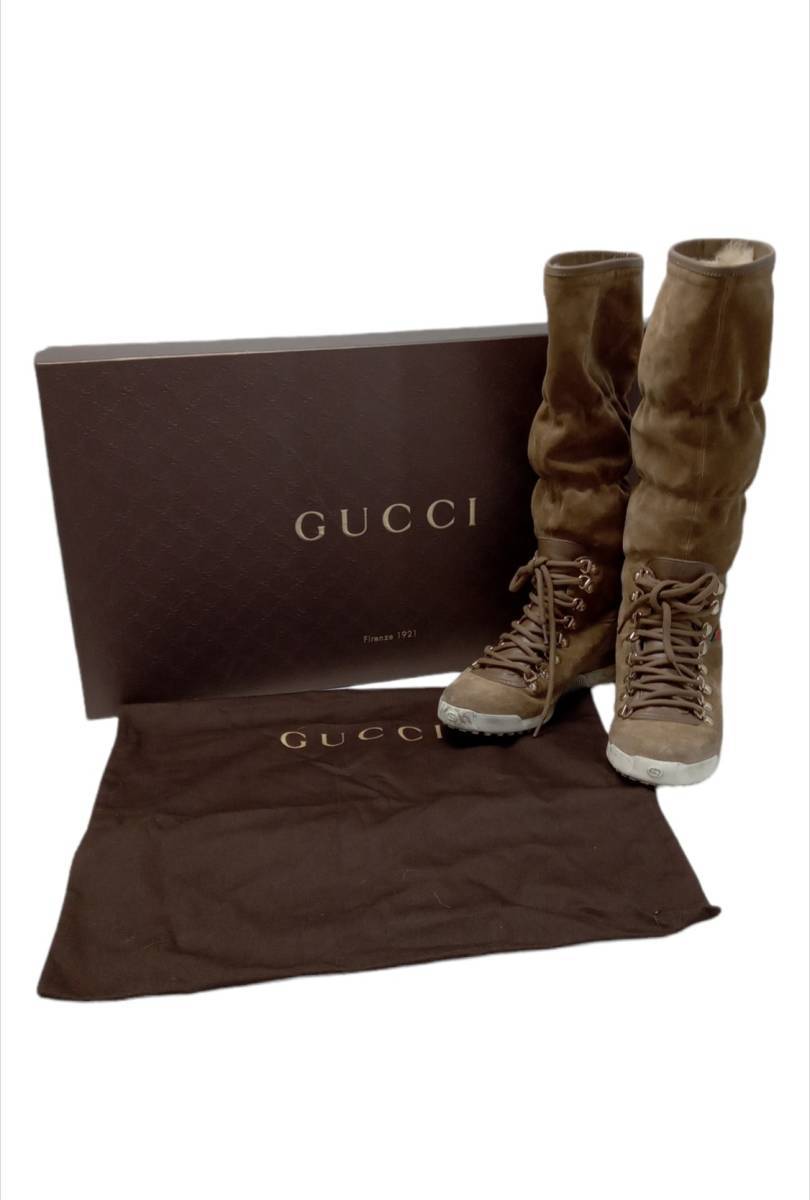 ◇ 箱付き GUCCI グッチ ファーロングブーツ イタリア製 スウェード