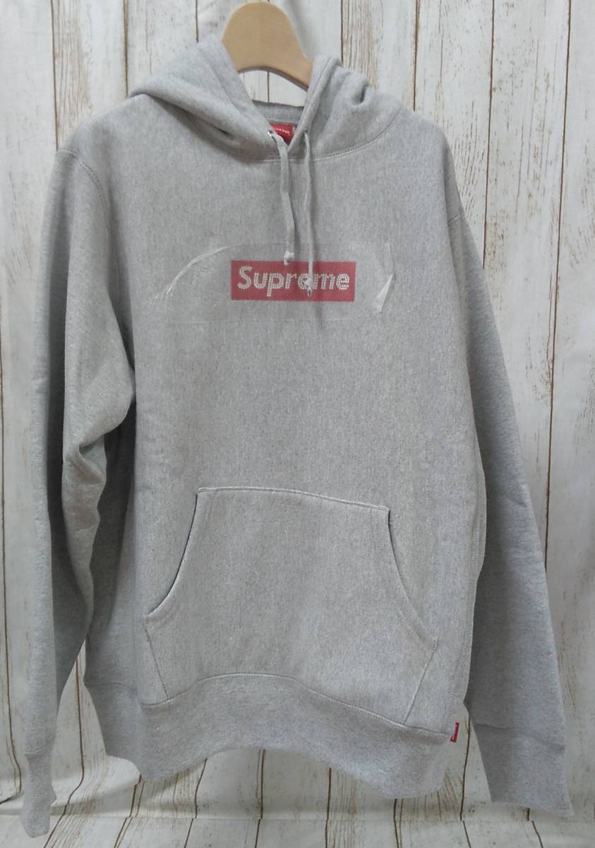 Supreme シュプリーム 19SS Swarovski Box Logo Hooded Sweatshirt フワロフスキーロゴ フーディッドスウェットシャツ M グレー メンズ