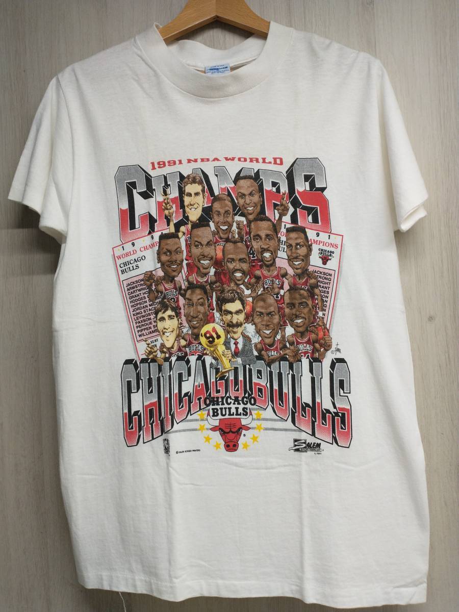 SALEM セーラム 1991 NBA WORLD CHAMPS 90s ヴィンテージ メンズ Tシャツ 半袖 ホワイト M 綿 Made in U.S.A. 米国製 店舗受取可