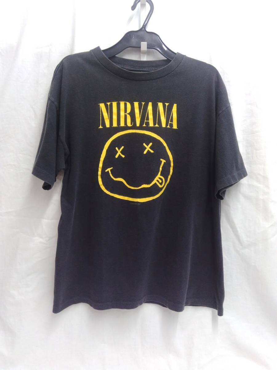 [90s] WILD OATS NIRVANA SMILEY ニルヴァーナ スマイリー ロゴ バンド Tシャツ L ヴィンテージ 古着 店舗受取可