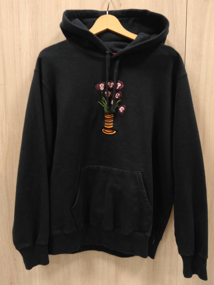 Supreme シュプリーム 18AW／Flowers Hooded Sweatshirt パーカー ネイビー Mサイズ ストリート メンズ フラワー刺繍