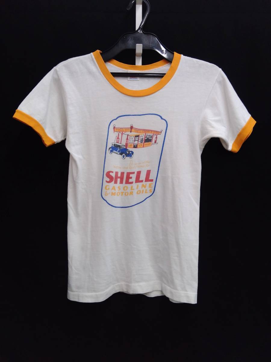 [80s] champion SHELL GASOLINE& MOTOROILS チャンピオン 半袖Tシャツ 白 ホワイト S プリント ヴィンテージ 古着 店舗受取可