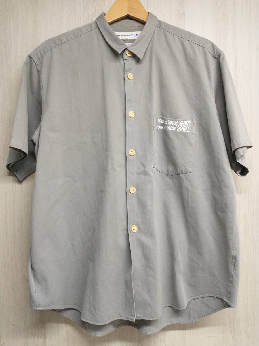 COMME des GARCONS SHIRT コムデギャルソンシャツ 1992 バーコードシャツ メンズ 半袖シャツ グレー S 綿 コットン Made in France_画像1