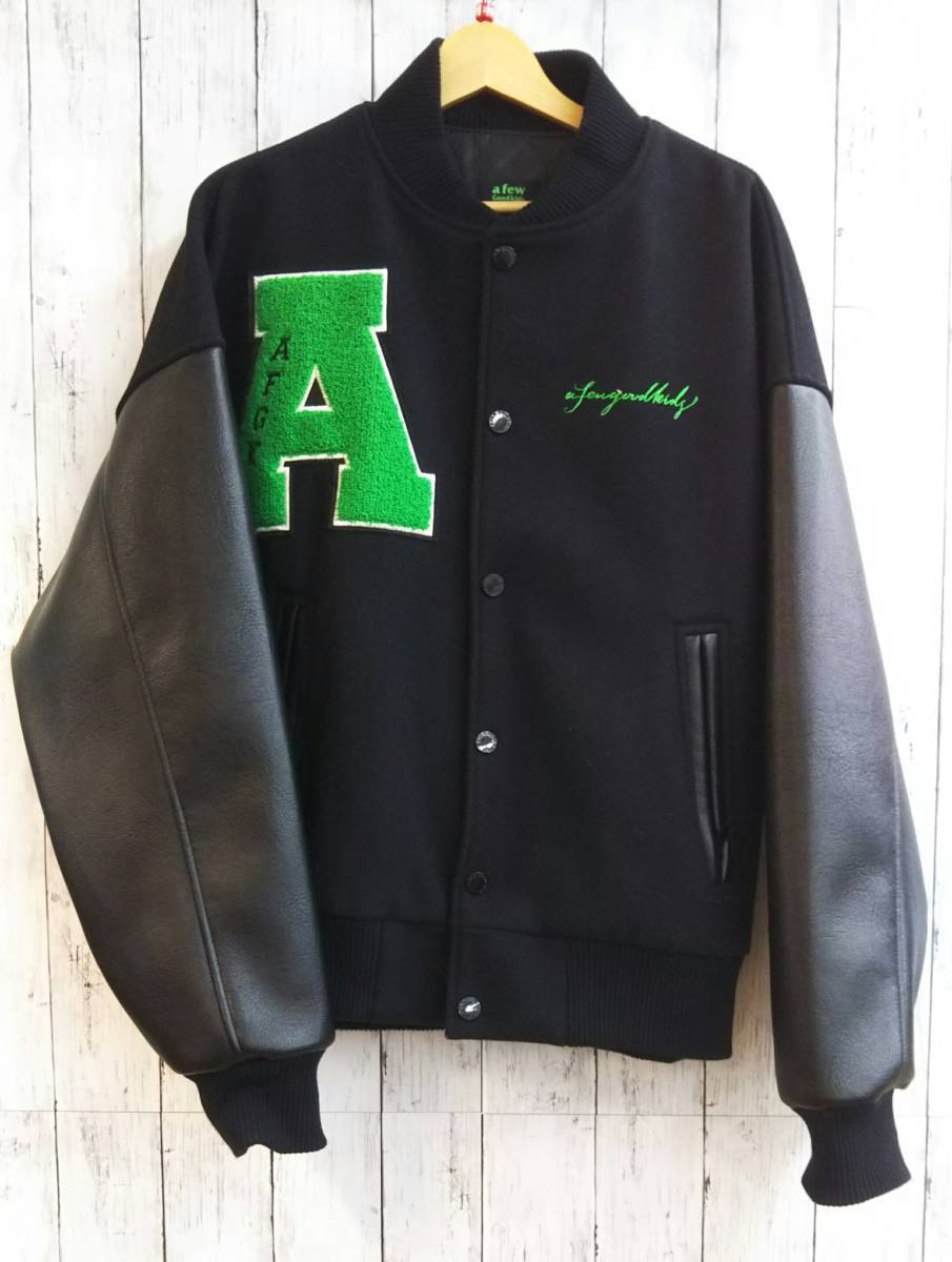 a few Good kids アフューグッドキッズ Lサイズ ブラック グリーン 3D LOGO VARSITY JACKET ストリート バックロゴ有 スタジャン メンズ