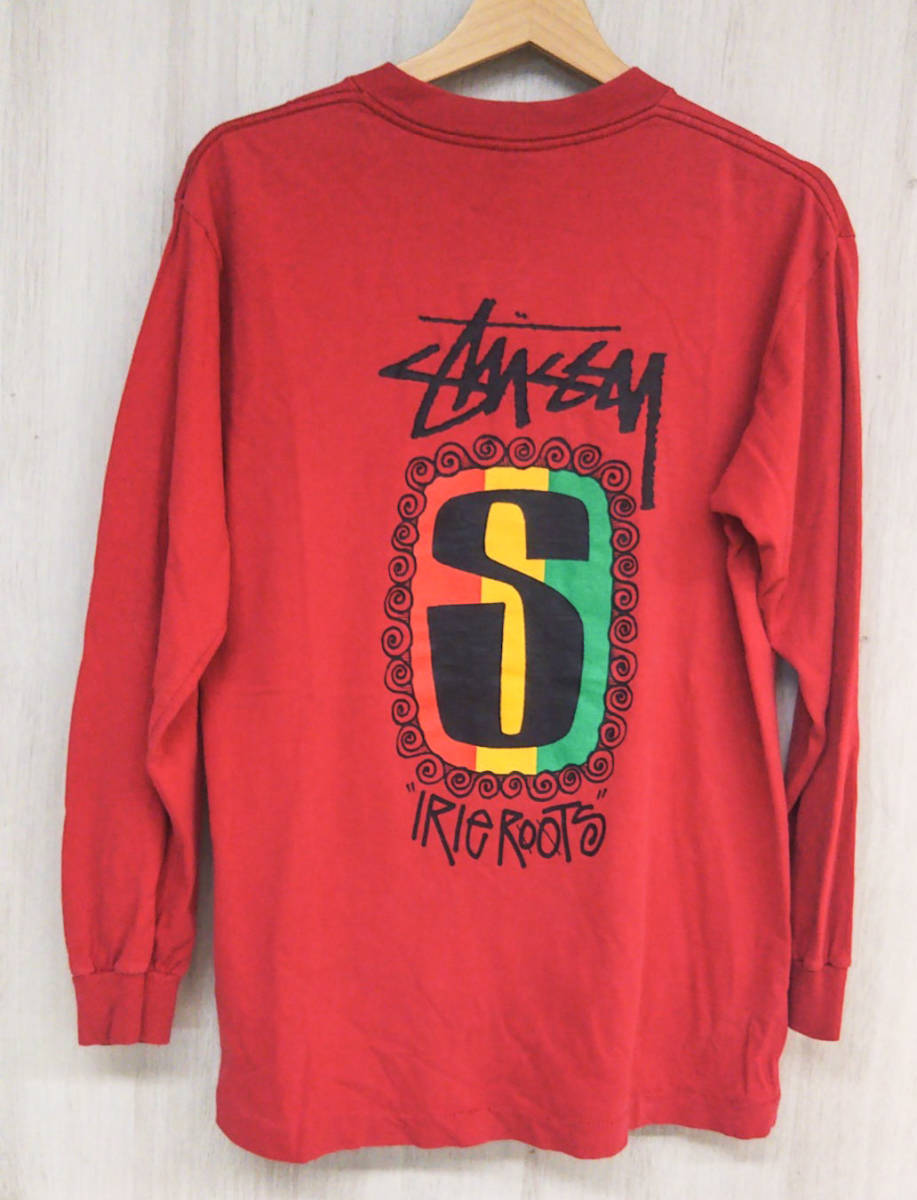 OLD STUSSY オールドステューシー 80s 長袖Tシャツ IRIEROOTS 黒タグ レッド 赤 米国製 MADE in USA コットン メンズ [M]_画像2