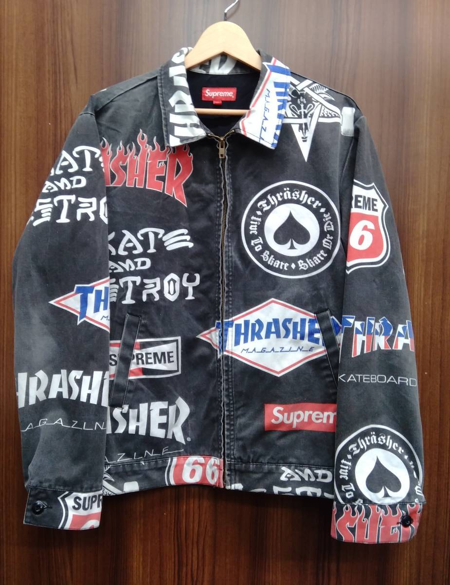 【お値下げしました!】 Supreme × Thrasher シュプリーム スラッシャー 15SS Work Jacket ワークジャケット サイズM ブラック_画像1